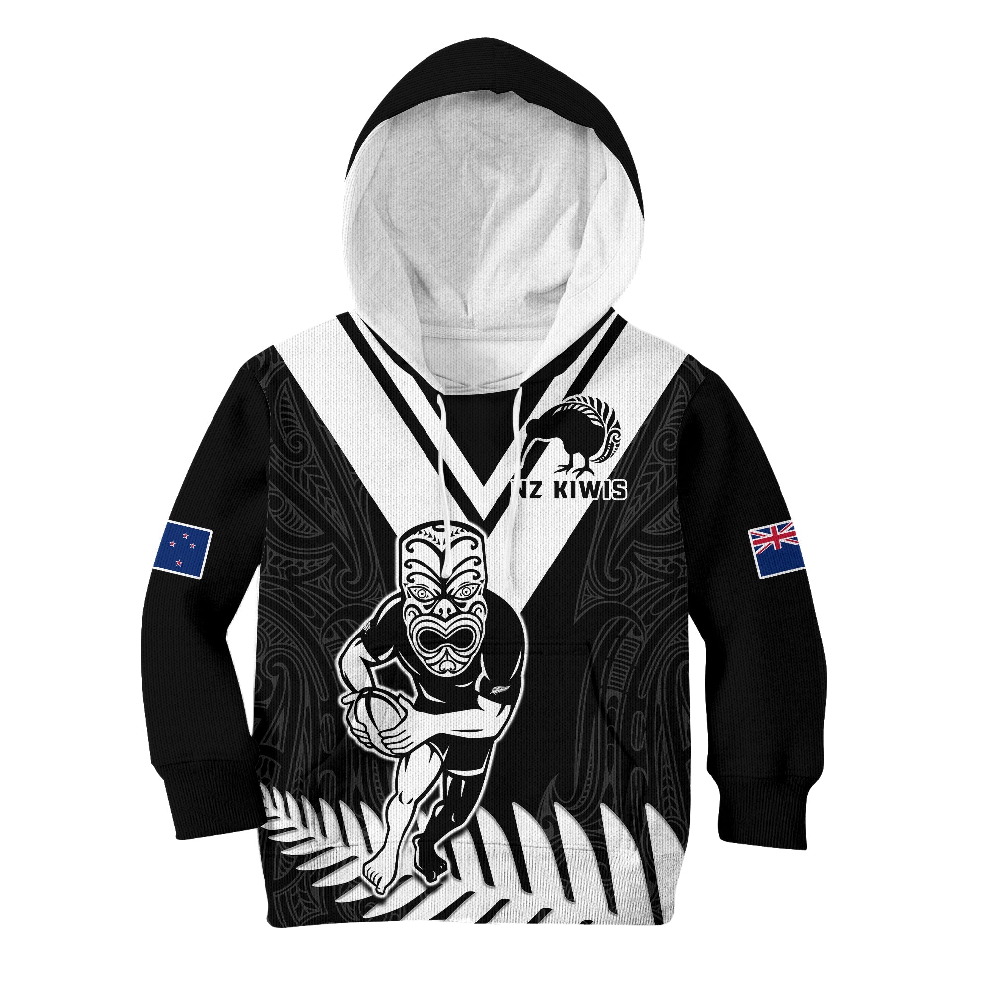 (Custom Text And Number) New Zealand Silver Fern Rugby Hoodie KID NZ Kiwi Pacific Maori Sporty LT14 Black - Polynesian Pride