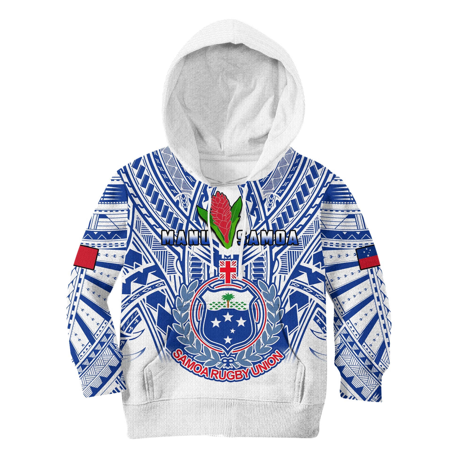 (Custom Text And Number) Samoa Rugby Hoodie KID Manu Samoa 7s Ginger White Polynesian LT14 White - Polynesian Pride