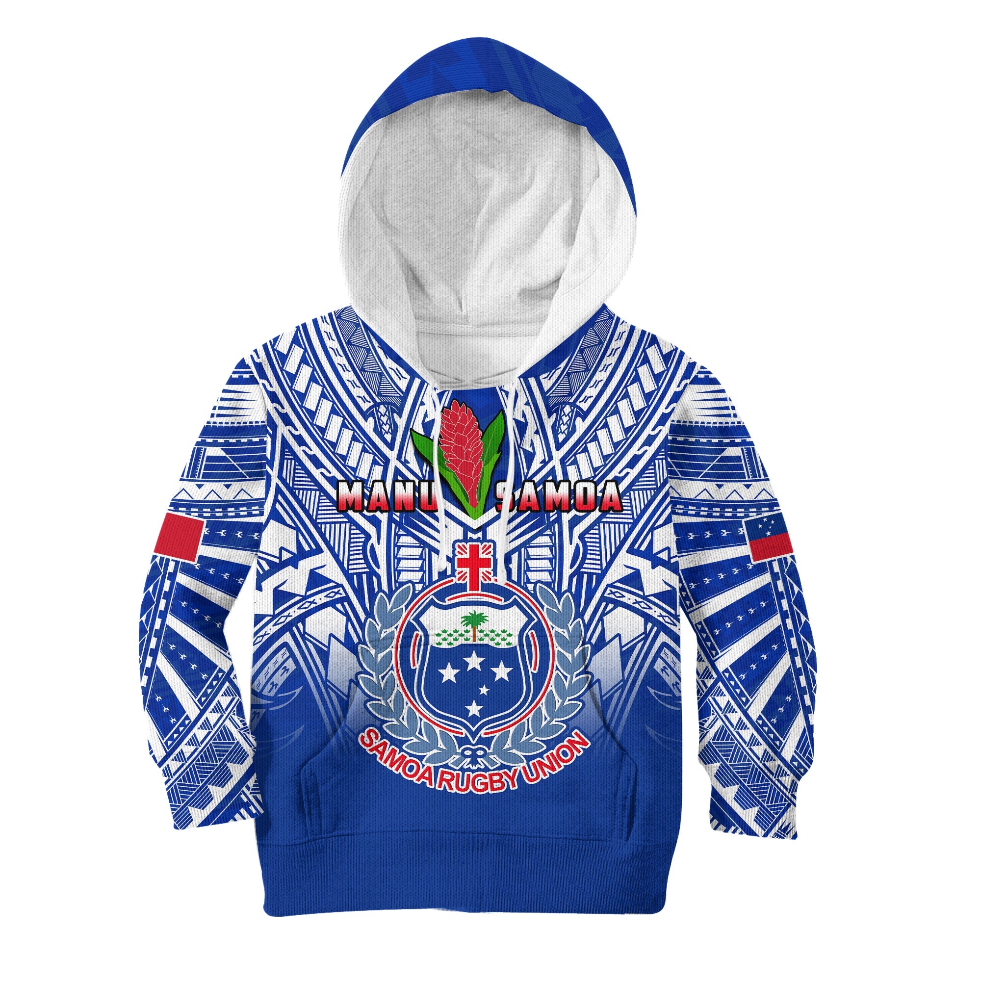 (Custom Text And Number) Samoa Rugby Hoodie KID Manu Samoa 7s Ginger Blue Polynesian LT14 Blue - Polynesian Pride