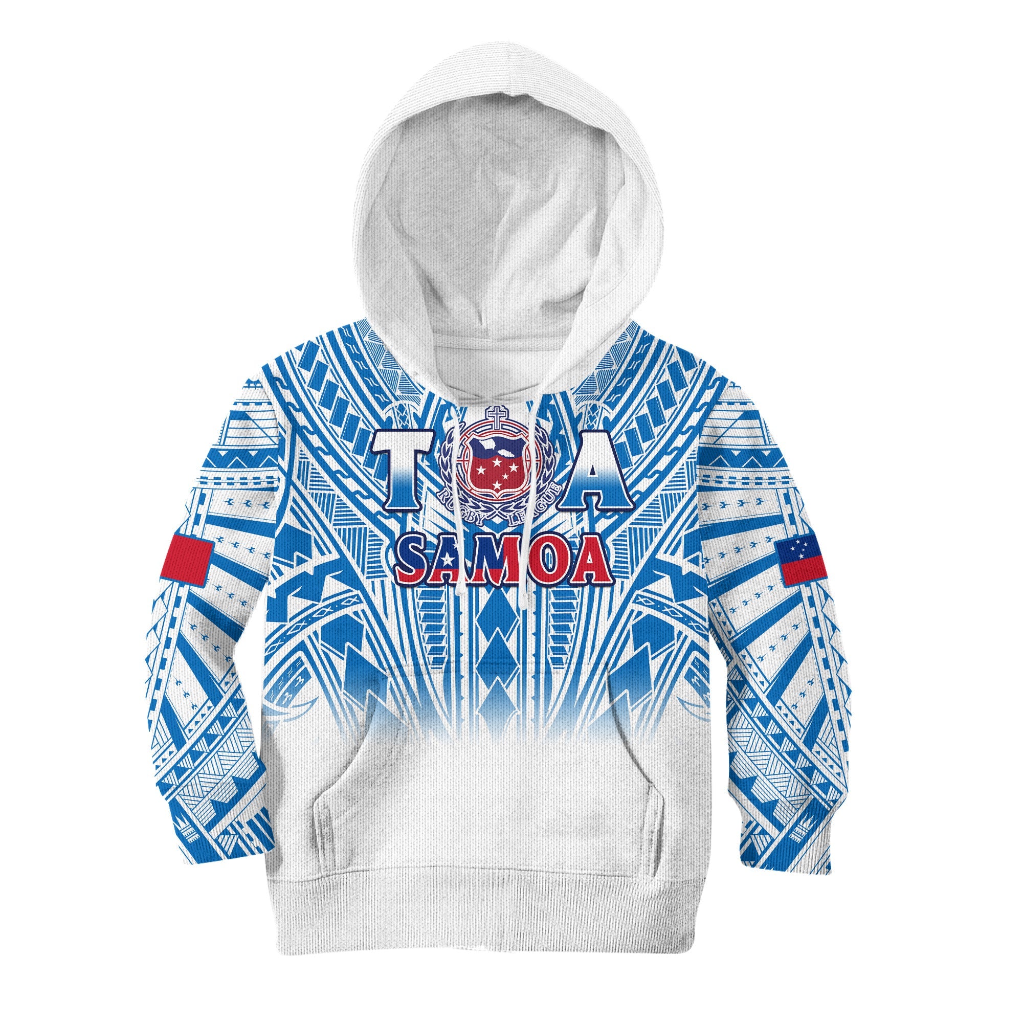 (Custom Text And Number) Samoa Rugby Hoodie KID Personalise Toa Samoa Polynesian Pacific White Version LT14 White - Polynesian Pride