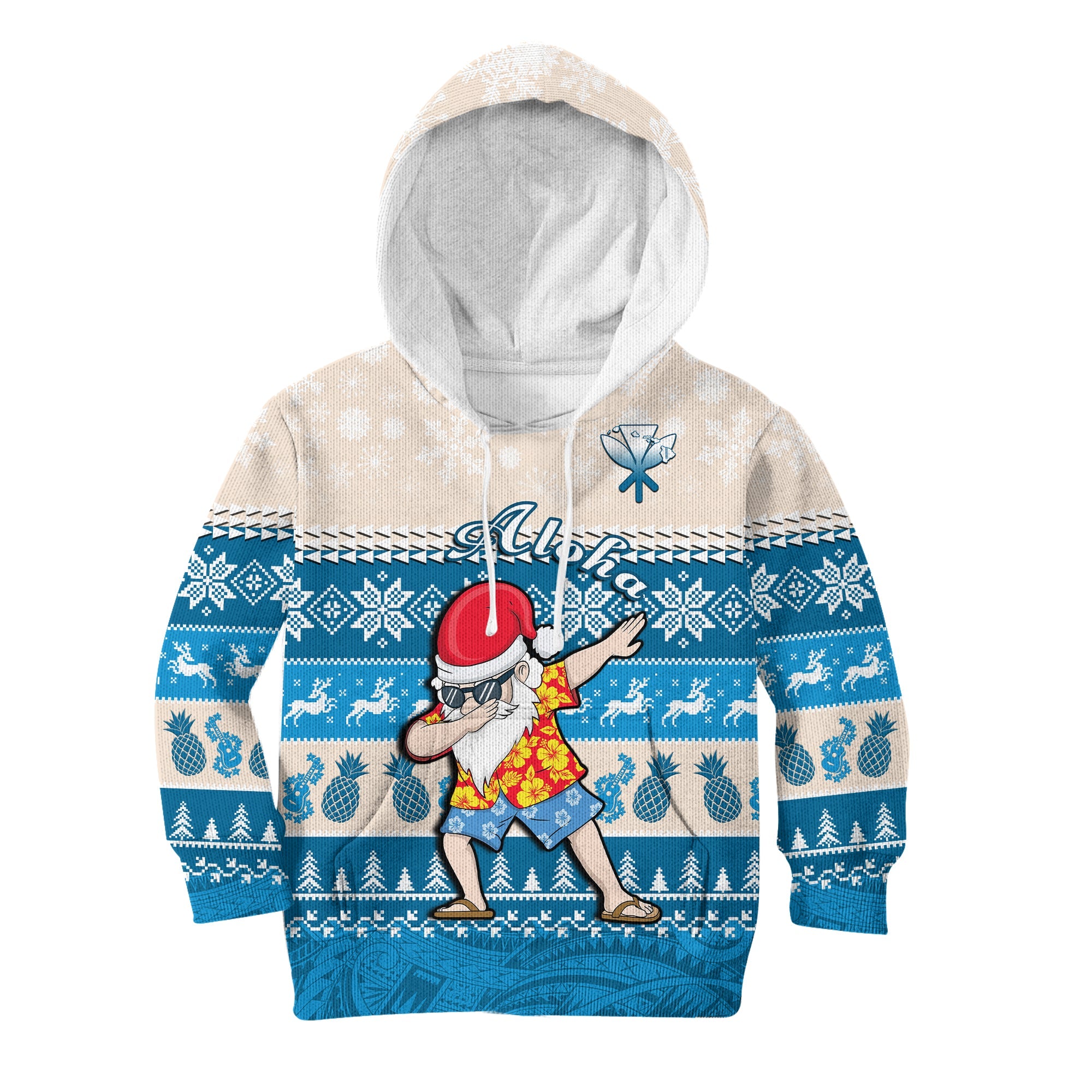 (Custom Personalised) Hawaii Mele Kalikimaka Hoodie KID Dabbing Santa Blue Merry Christmas LT14 Blue - Polynesian Pride