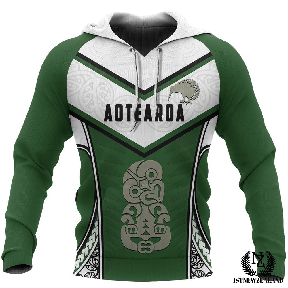 Aotearoa Hoodie Maori Rugby Hei Tiki Unisex Green - Polynesian Pride