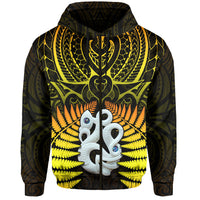 (Custom Text and Number) Aotearoa Fern Hoodie New Zealand Hei Tiki Gold Style LT13 Zip Hoodie Gold - Polynesian Pride