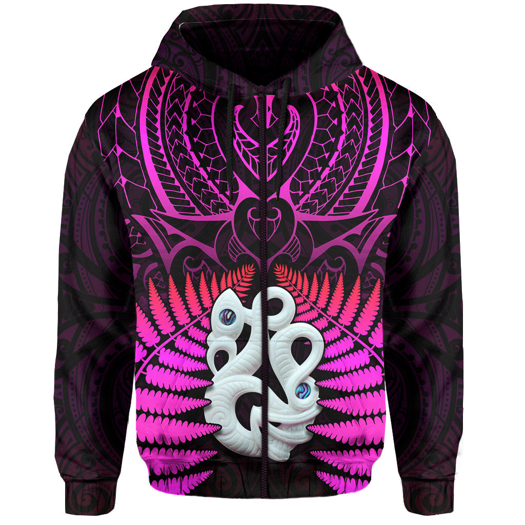 Aotearoa Fern Hoodie New Zealand Hei Tiki Purple Style LT13 Zip Hoodie Purple - Polynesian Pride
