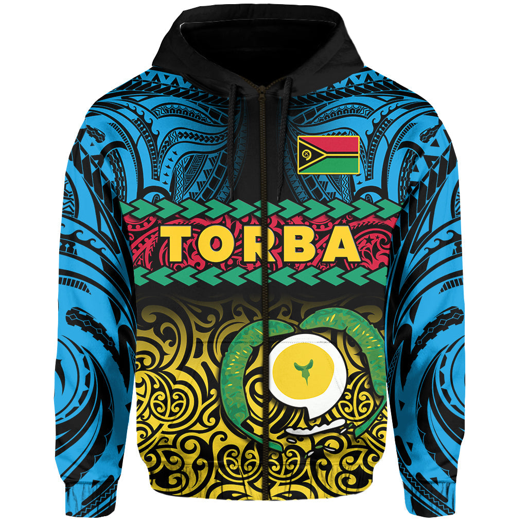 Torba Province Hoodie Vanuatu Pig Tusk Polynesian Flag Style LT14 Zip Hoodie Black - Polynesian Pride