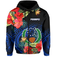 Custom Pohnpei State Hoodie FSM Hibiscus Flowers Mix Polynesian LT14 Zip Hoodie Blue - Polynesian Pride