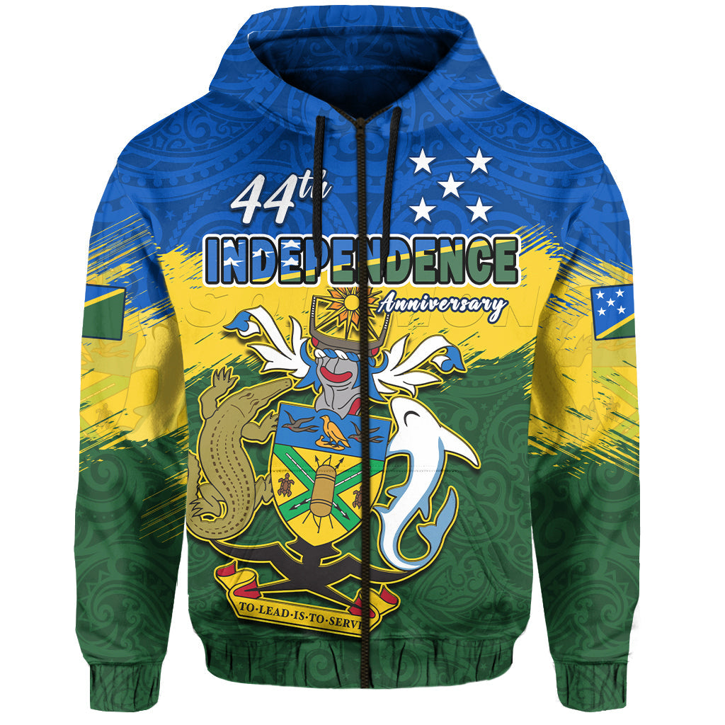 Solomon Islands Hoodie Happy 44th Independence Anniversary Polynesian Pattern LT14 Zip Hoodie Blue - Polynesian Pride
