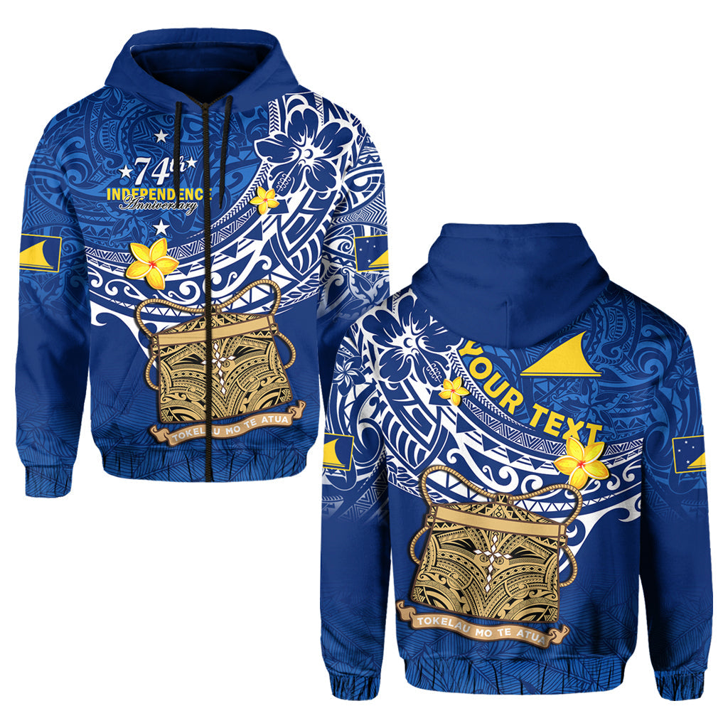 Custom Tokelau Hoodie National Badge Polynesian Happy 74th Independence Anniversary LT14 Zip Hoodie Blue - Polynesian Pride