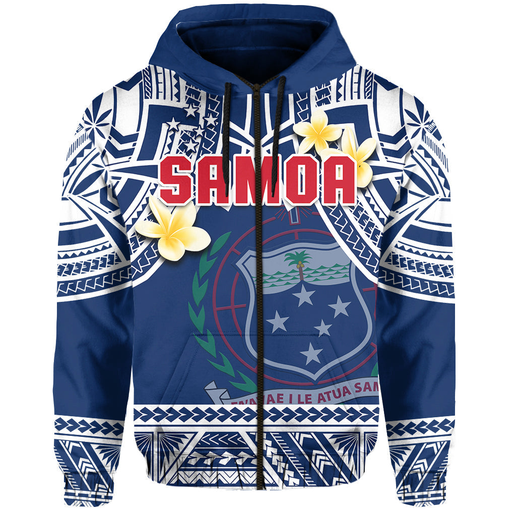 Samoa Hoodie Samoan Plumeria Flowers Mix Polynesian Pattern LT14 Blue - Polynesian Pride