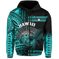Custom Hawaii Hoodie Kakau Warrior Helmet Gradient Turquoise Polynesian LT14 Zip Hoodie Turquoise - Polynesian Pride