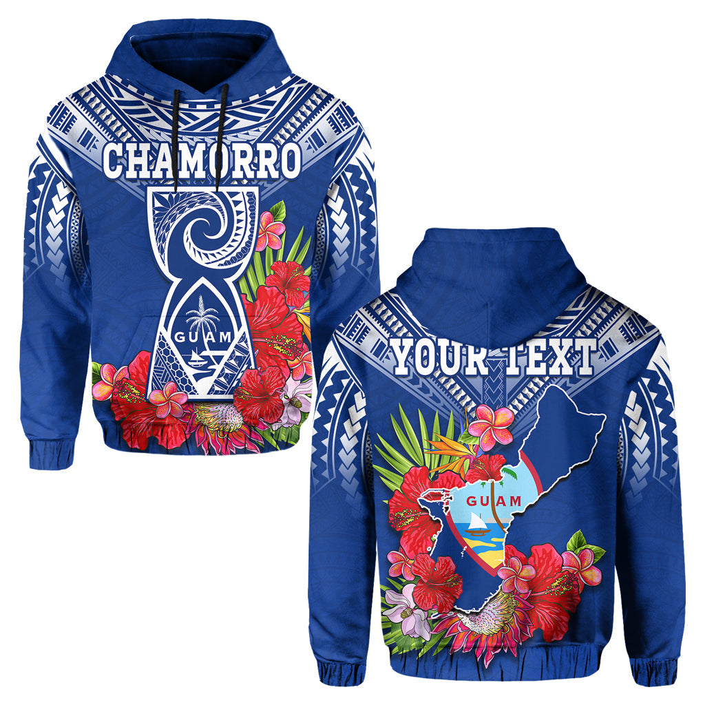 Custom Guam Chamorro Hoodie Guaman Latte Stone Tropical Flowers Blue Version LT14 Hoodie Blue - Polynesian Pride