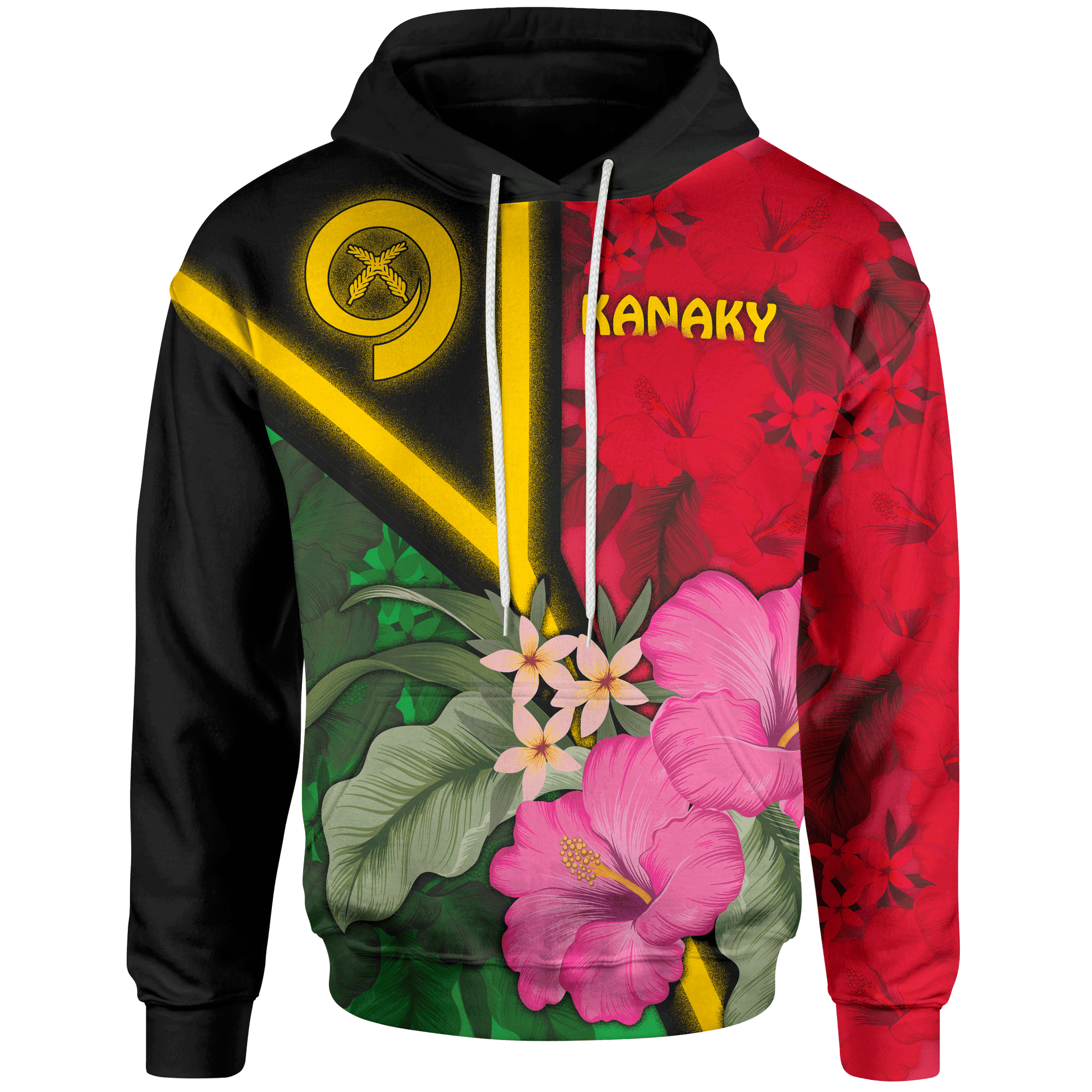 Custom Kanaky Vanuatu Hoodie Vanuatu Flag with Hibiscus Unisex Red - Polynesian Pride