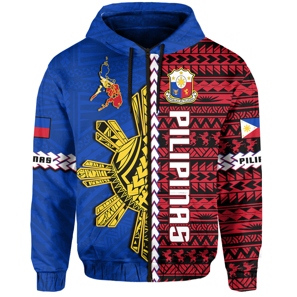 Philippines Hoodie Pilipinas Sun Mix Polynesian Pattern LT14 Zip Hoodie Red - Polynesian Pride