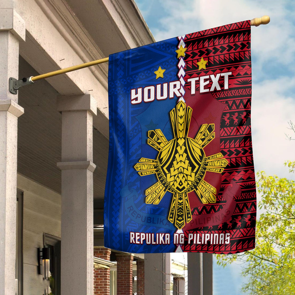 (Custom Personalised) Philippines Flag Pilipinas Sun Mix Polynesian Pattern LT14 House Flag - Polynesian Pride
