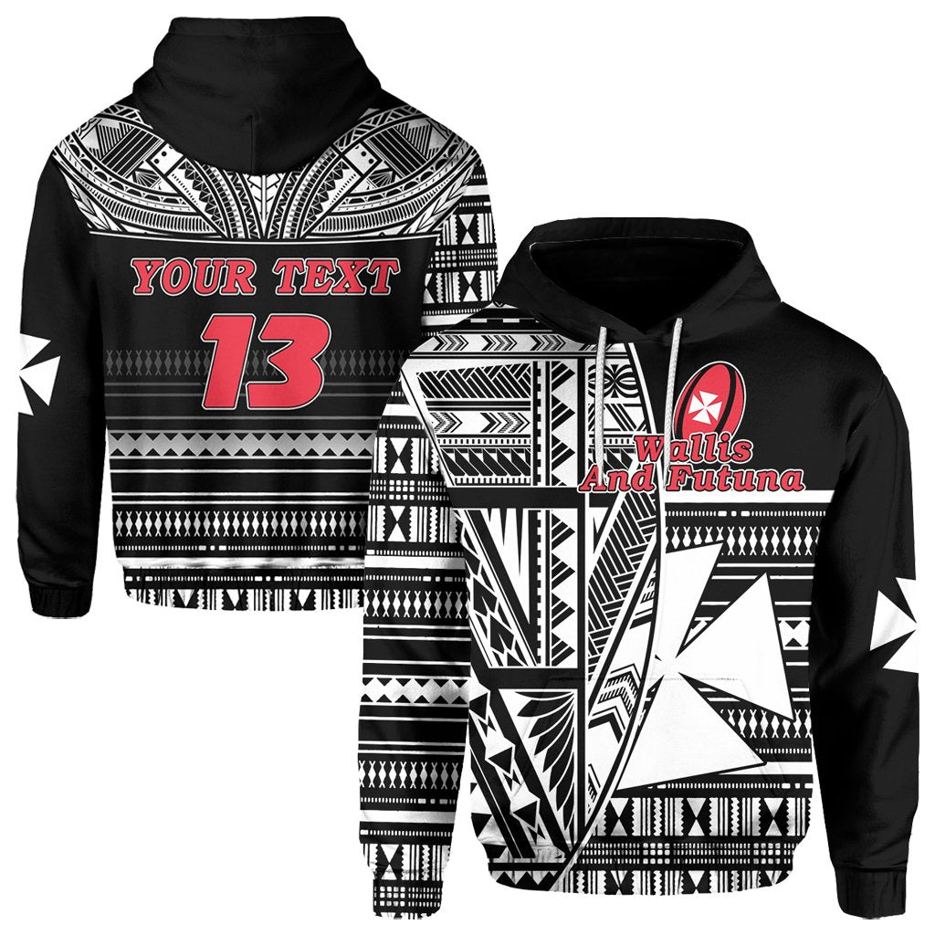 Custom Wallis and Futuna Rugby Hoodie Polynesian Clever Black Custom Text and Number Unisex Black - Polynesian Pride