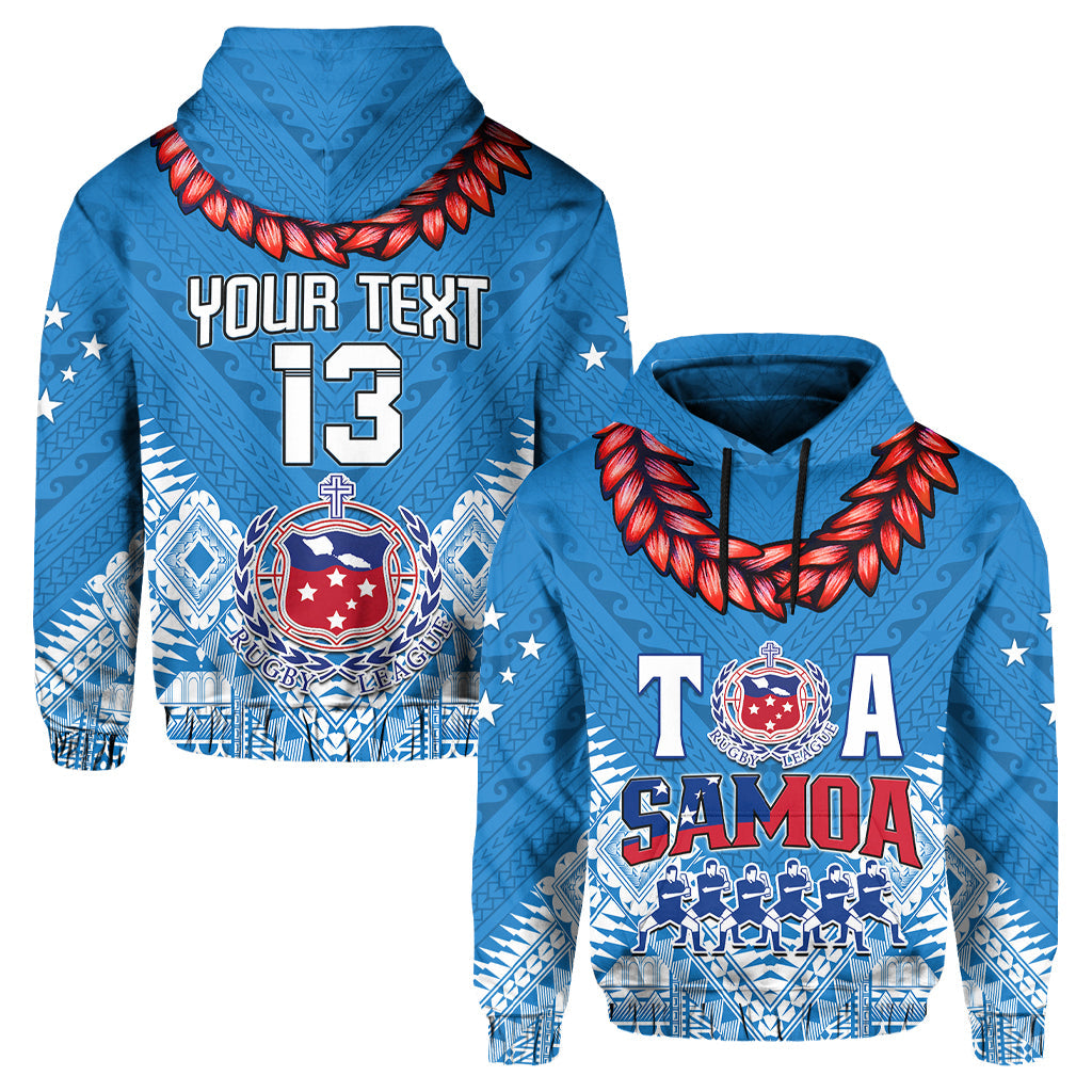 (Custom Text and Number) Toa Samoa Rugby Hoodie Manu Siva Tau Style Ulafala LT13 Blue - Polynesian Pride