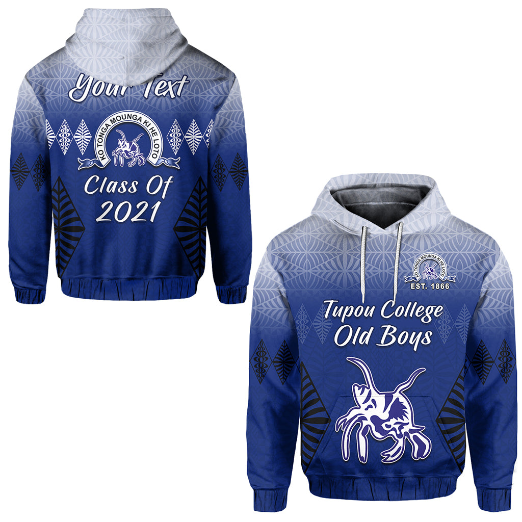 Custom Tupou College Hoodie Old Boys Tongan Tapa Class Year and Your Text LT13 Unisex Blue - Polynesian Pride