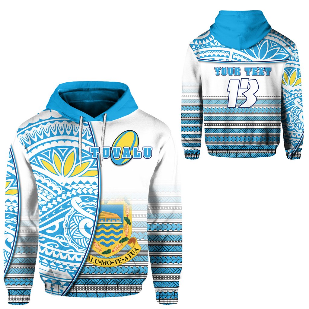 Custom Tuvalu Rugby Hoodie Special Custom Text and Number Unisex Blue - Polynesian Pride