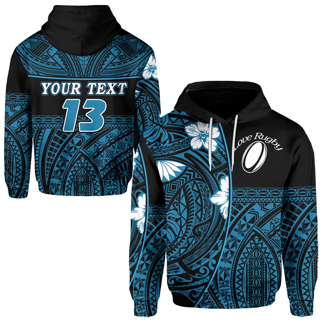 Custom Polynesian Rugby Hoodie Love Blue Custom Text and Number Unisex Blue - Polynesian Pride