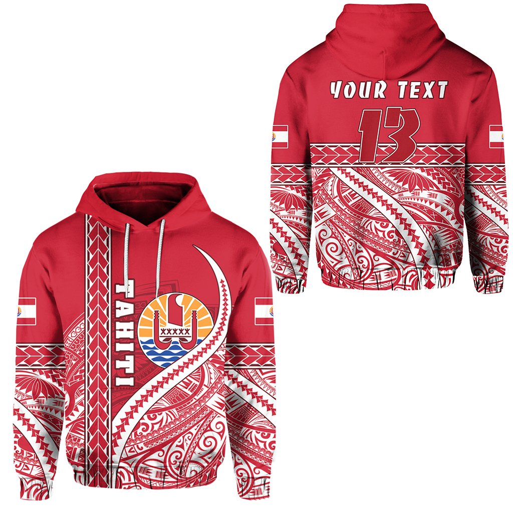 Custom Tahiti Rugby Hoodie Marvelous Version Red Custom Text and Number Unisex Red - Polynesian Pride