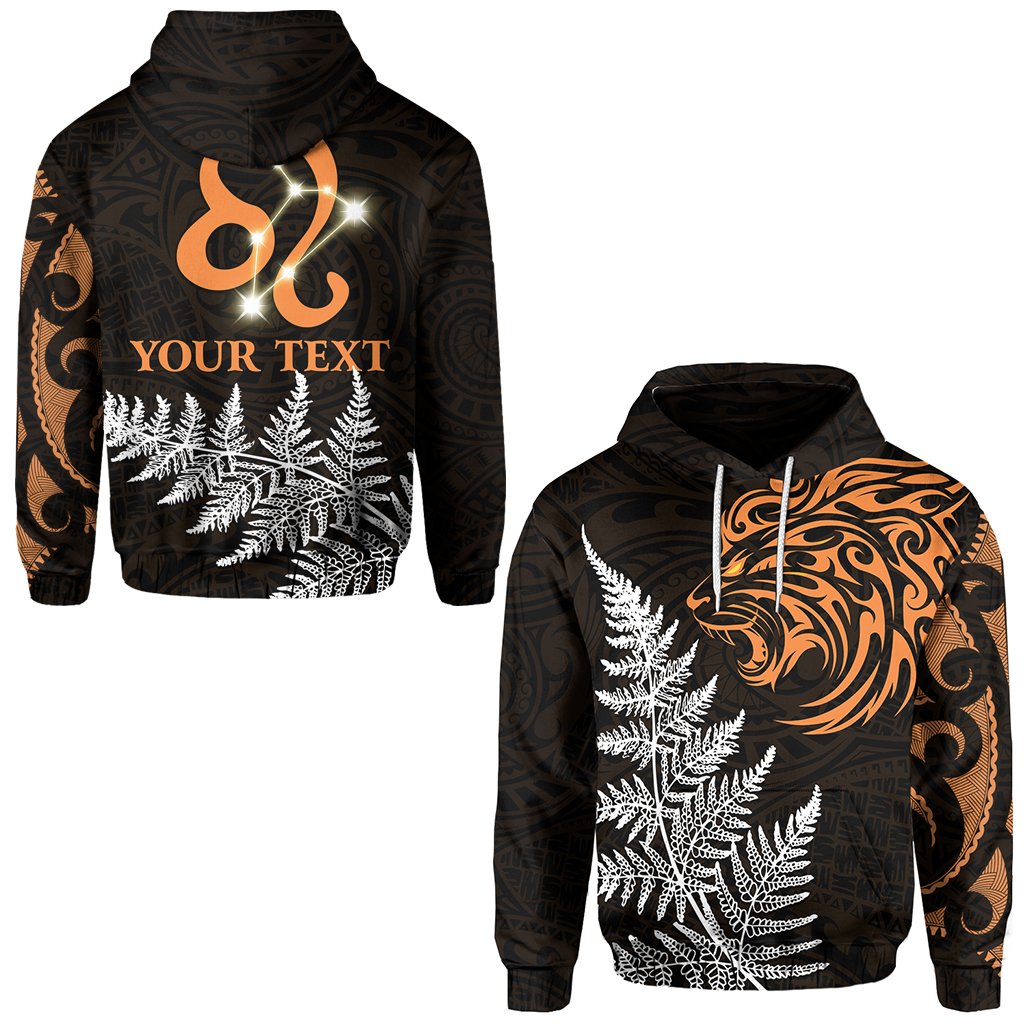 Custom Leo Zodiac Style Maori Hoodie Orange Lion LT13 Unisex Black - Polynesian Pride