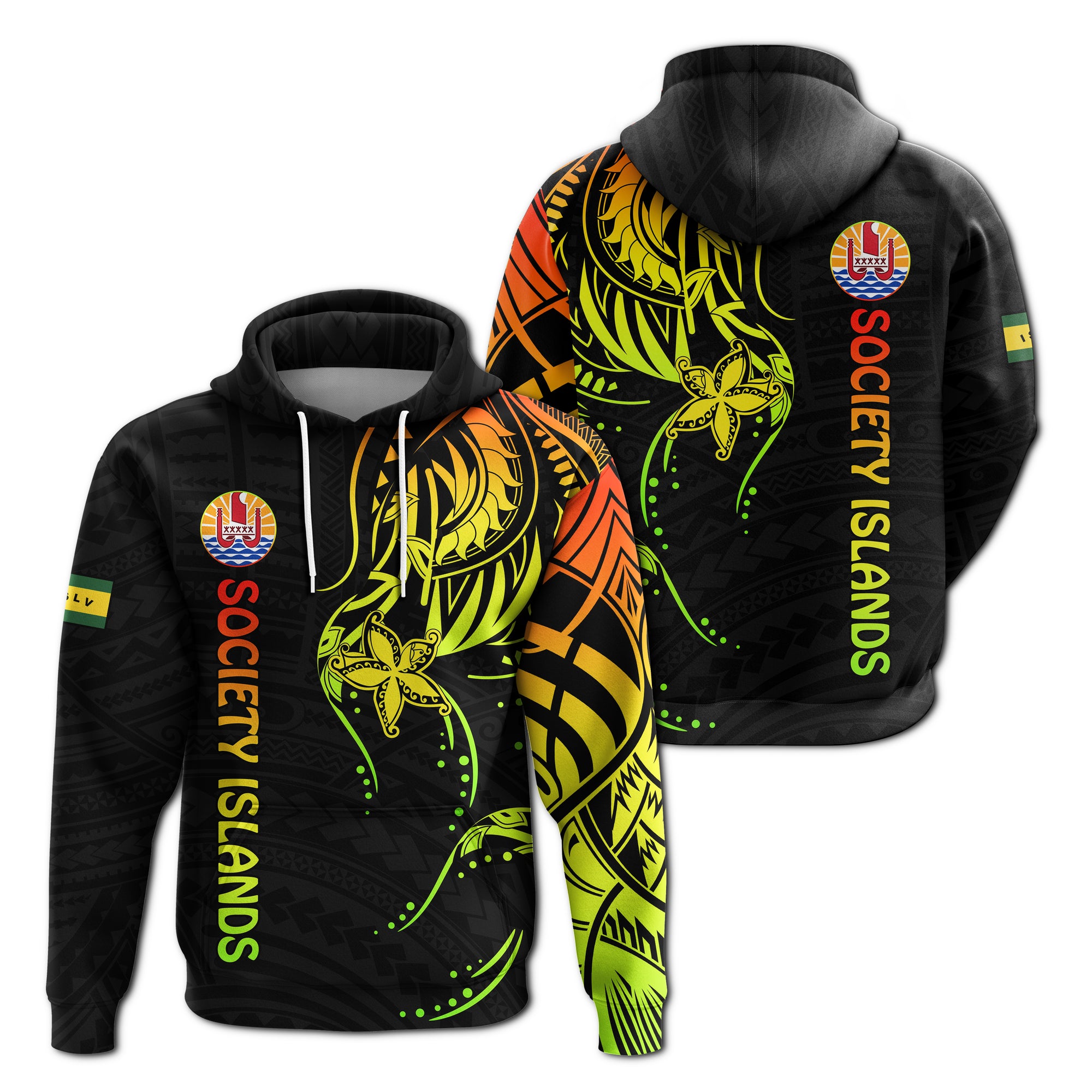 Society Islands Hoodie Mix Pattern Leeward Islands French Polynesia LT13 Unisex Reggae - Polynesian Pride