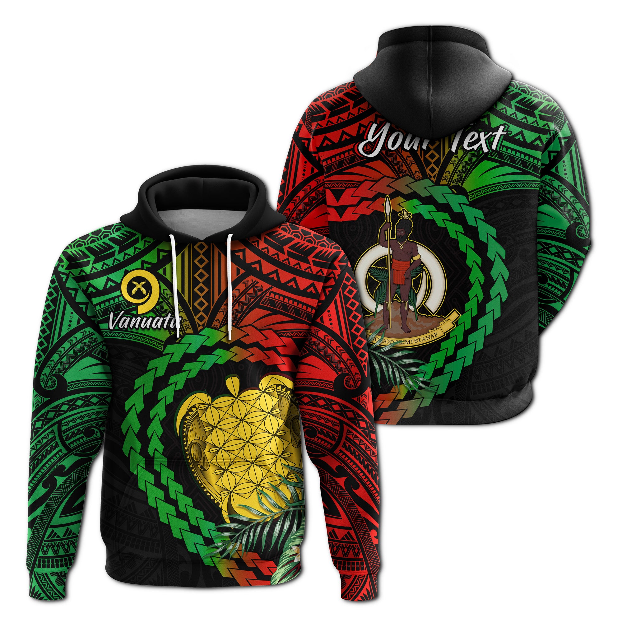 Custom Vanuatu Heart Polynesian Hoodie Turtle Sand Drawings LT13 Unisex Black - Polynesian Pride