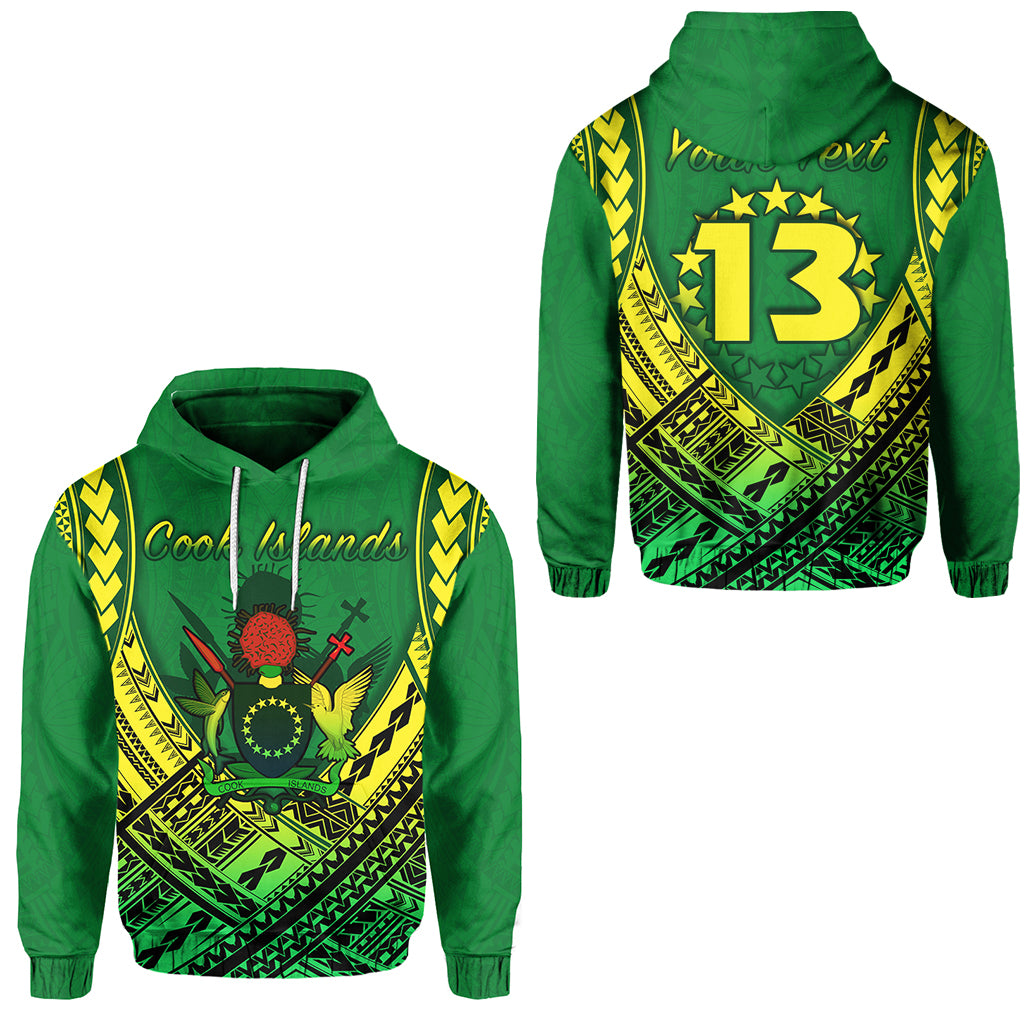 Custom Cook Islands Rugby Hoodie Simple Polynesian Custom Text and Number LT13 Unisex Green - Polynesian Pride