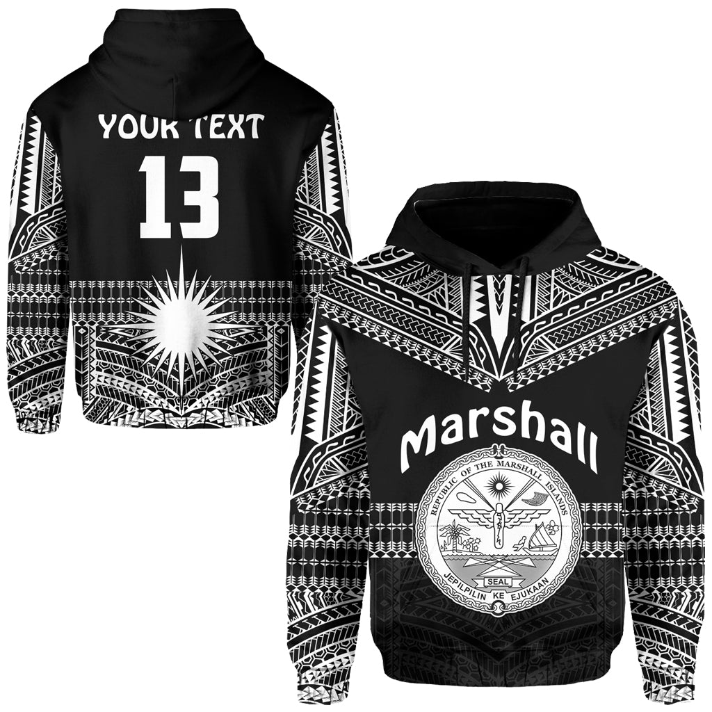 (Custom Text and Number) Marshall Islands Hoodie Best Tattoo Version Black LT13 Unisex Black - Polynesian Pride