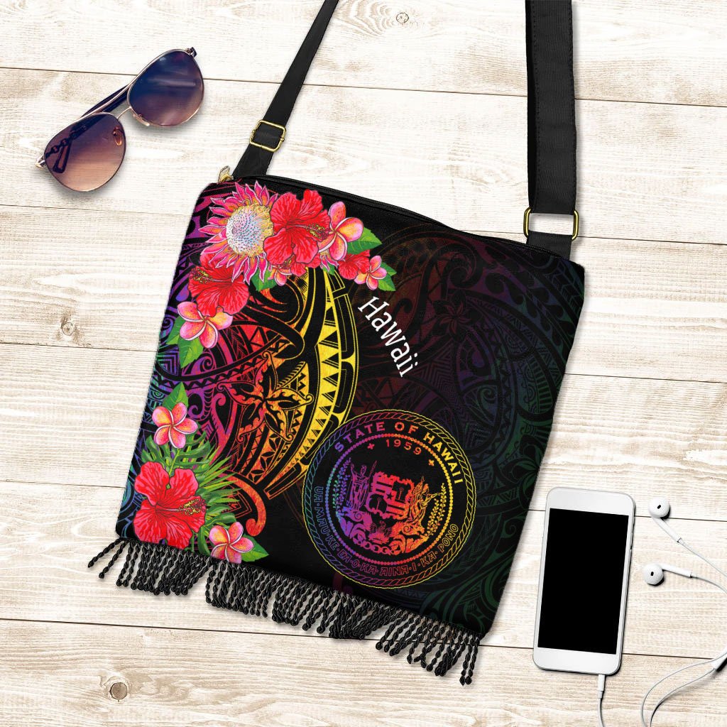 Hawaii Boho Handbag - Tropical Hippie Style One Size Boho Handbag Black - Polynesian Pride