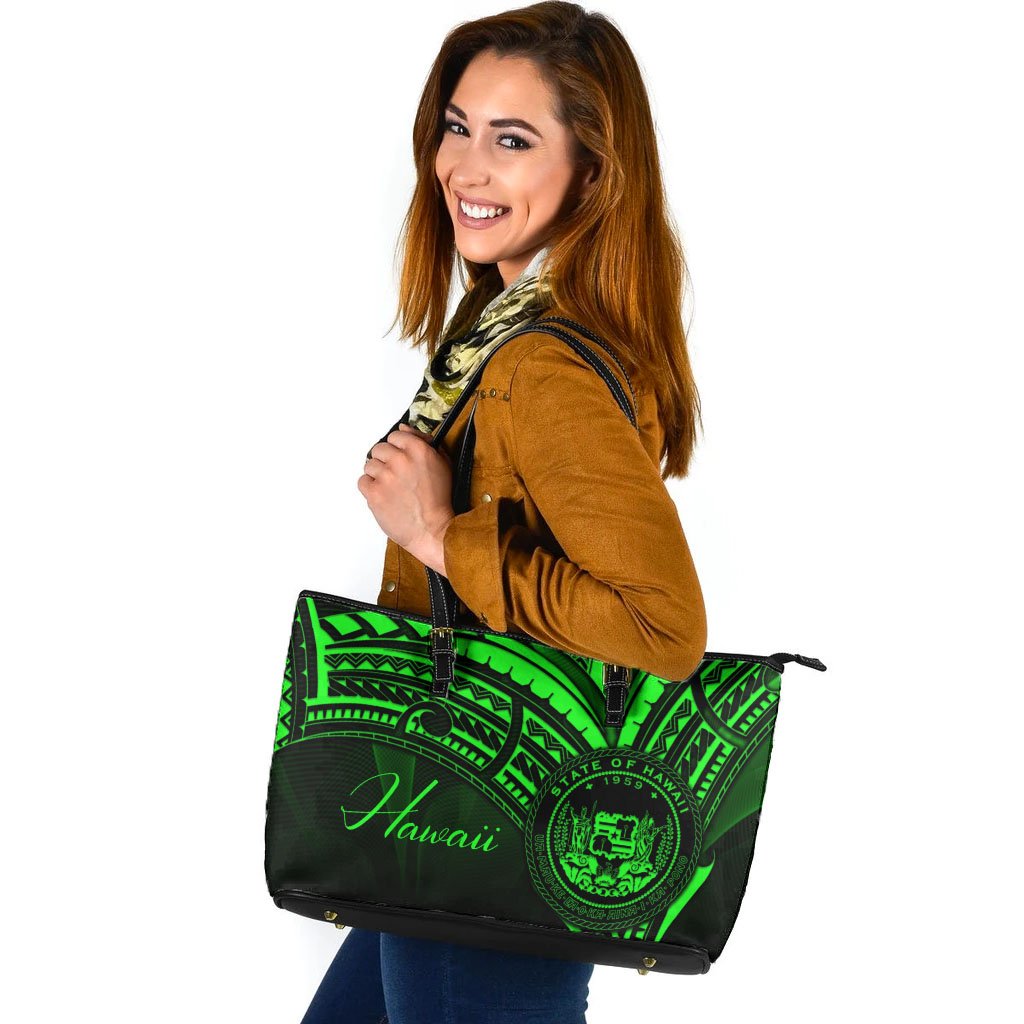 Hawaii Leather Tote - Green Color Cross Style Black - Polynesian Pride