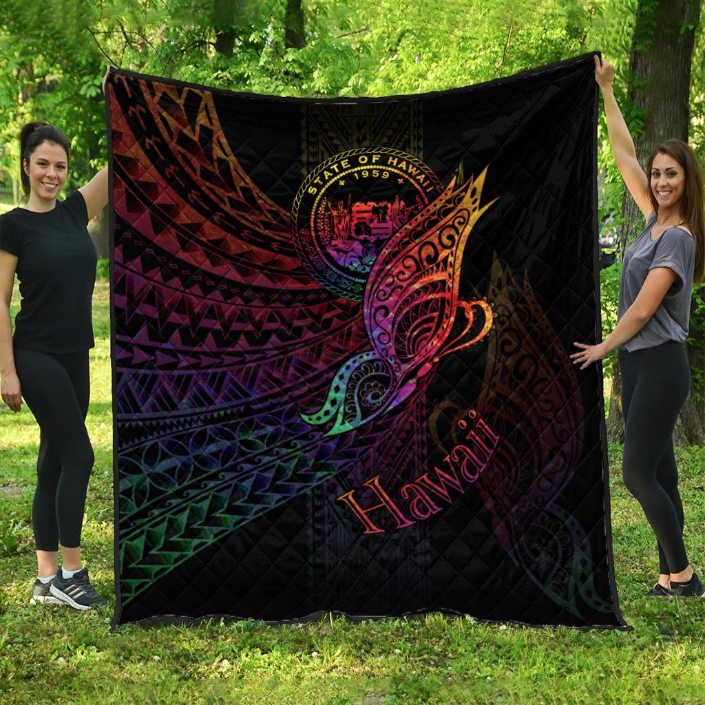 Hawaii Premium Quilt - Butterfly Polynesian Style Black - Polynesian Pride