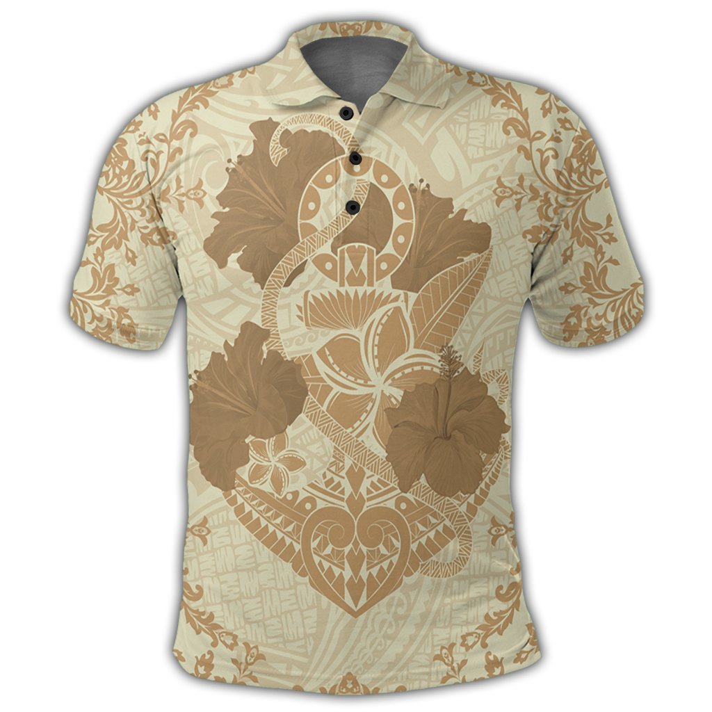 Hawaii Anchor Hibiscus Flower Vintage Polo Shirt Beige - Polynesian Pride