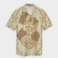 Hawaii Anchor Hibiscus Flower Vintage Hawaiian Shirt - AH - Beige Unisex Black - Polynesian Pride