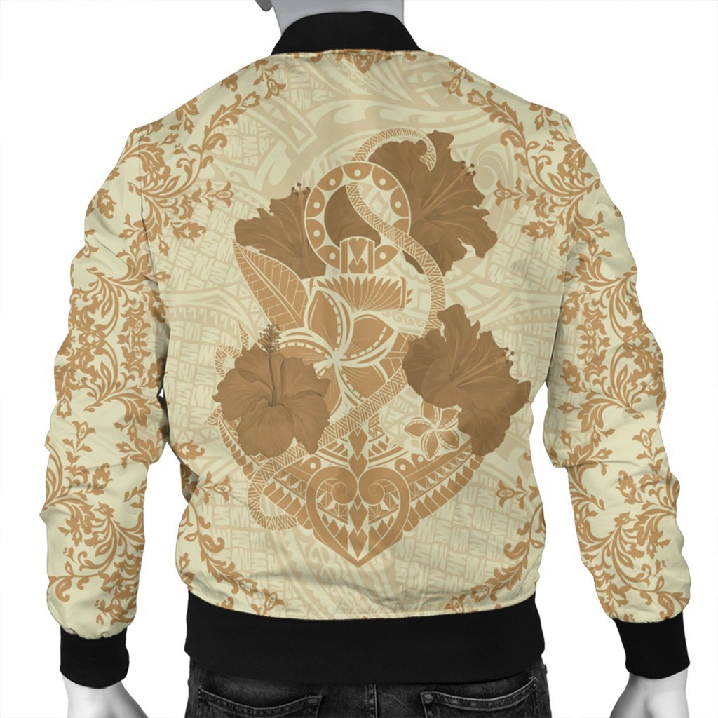 Hawaii Anchor Hibiscus Flower Vintage Bomber Jacket - AH - Beige - Polynesian Pride
