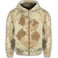 Hawaii Anchor Hibiscus Flower Vintage Zip Hoodie Beige - Polynesian Pride