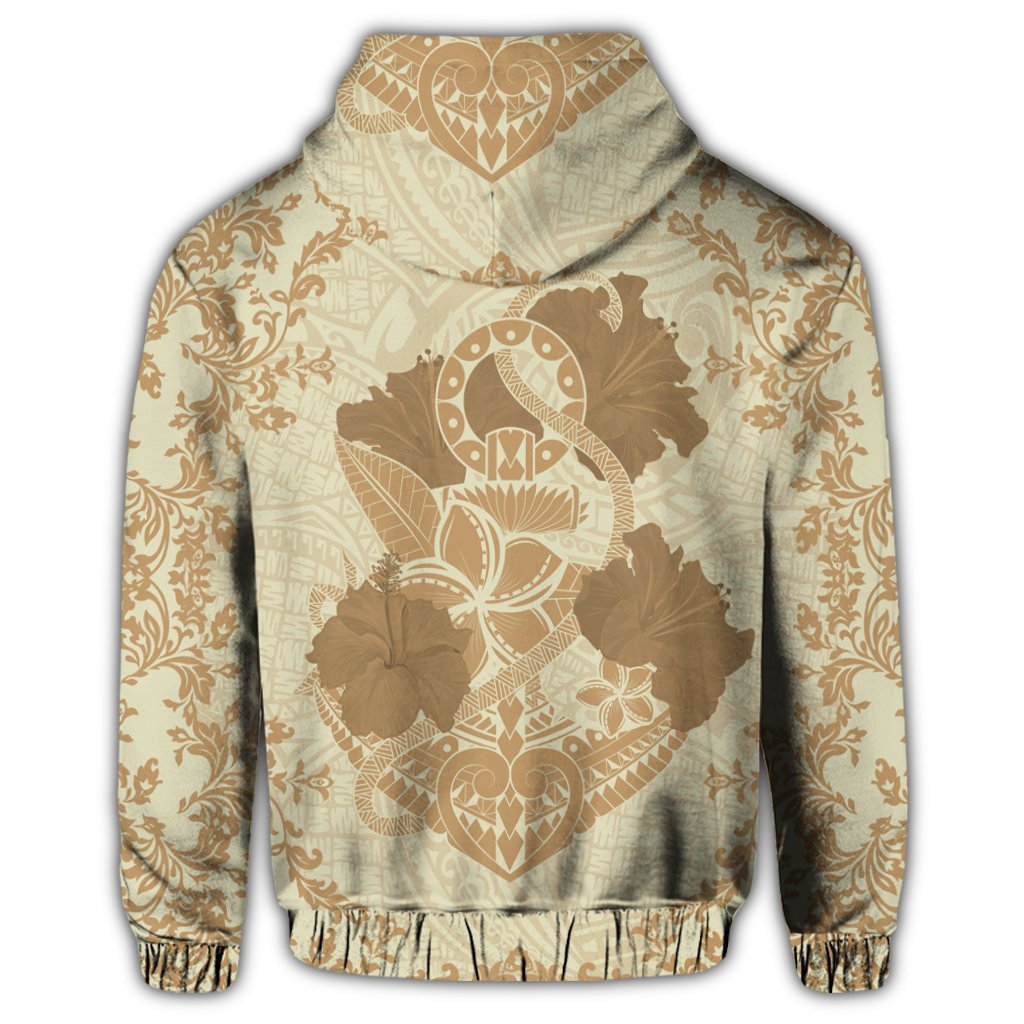 Hawaii Anchor Hibiscus Flower Vintage Zip Hoodie Beige - Polynesian Pride
