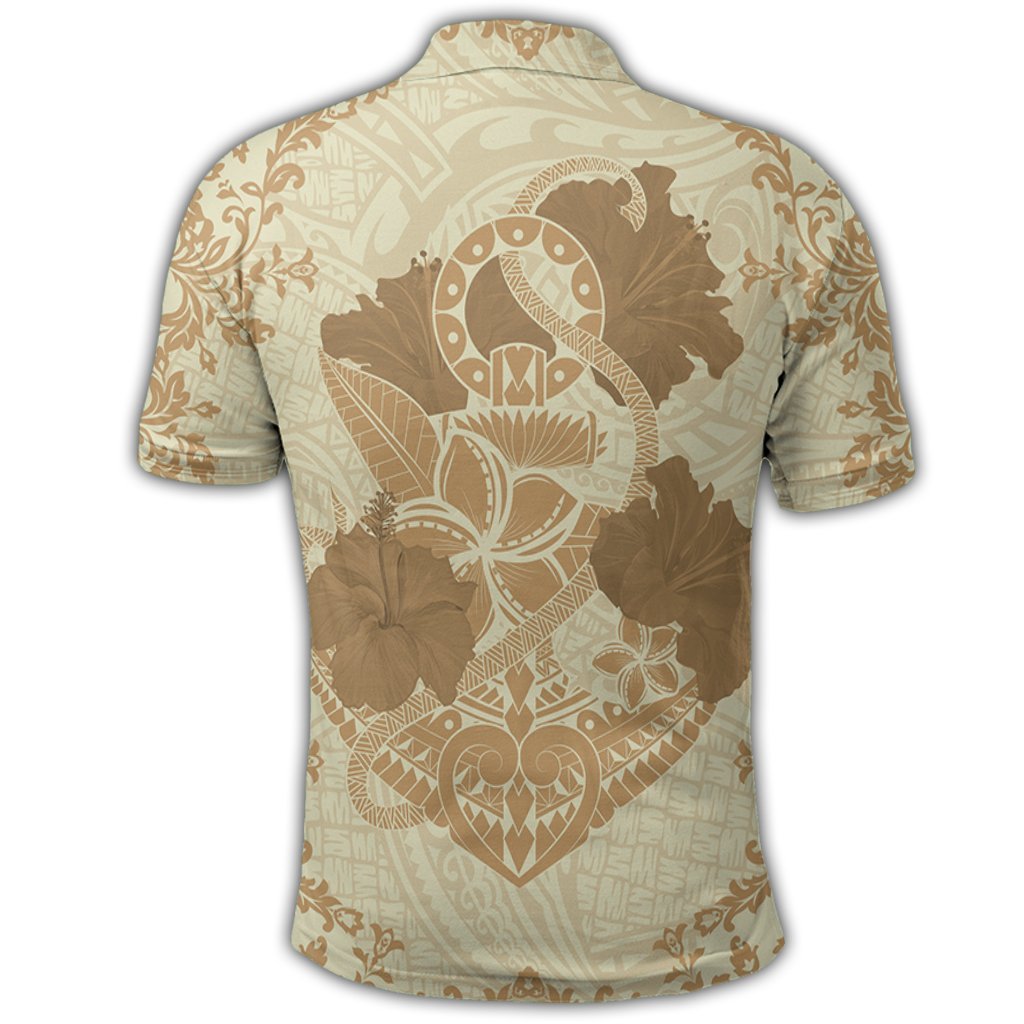Hawaii Anchor Hibiscus Flower Vintage Polo Shirt Beige - Polynesian Pride