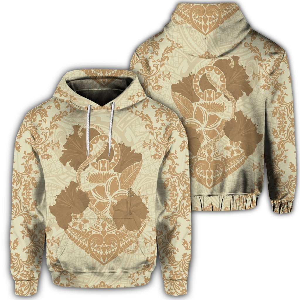 Hawaiian Anchor Hibiscus Flower Vintage Hoodie Beige Unisex Art - Polynesian Pride