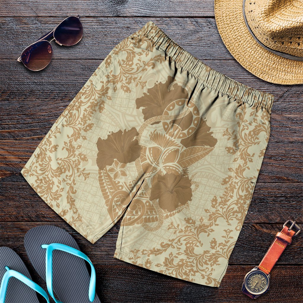 Hawaii Anchor Hibiscus Flower Vintage Men's Shorts - AH - Beige Art - Polynesian Pride