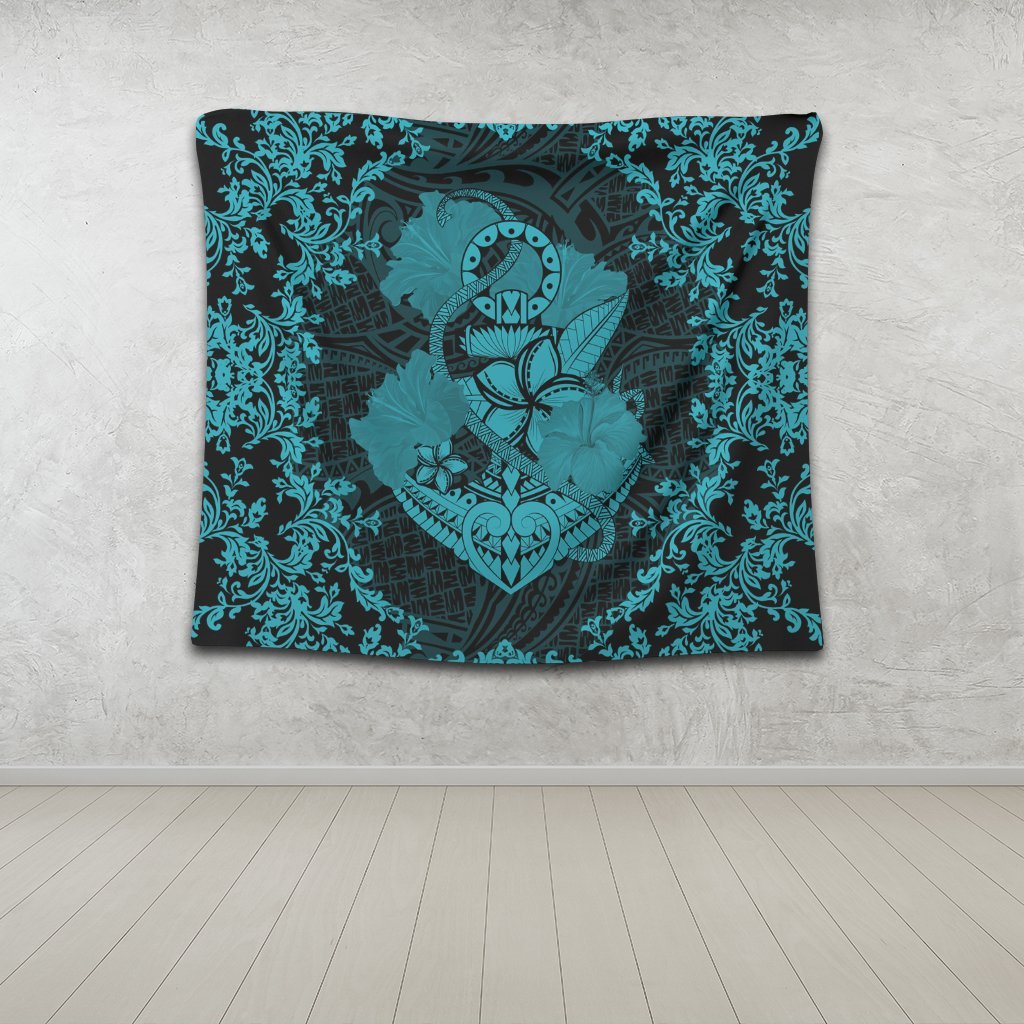 Hawaii Anchor Hibiscus Flower Vintage Tapestry - AH - Blue - Polynesian Pride