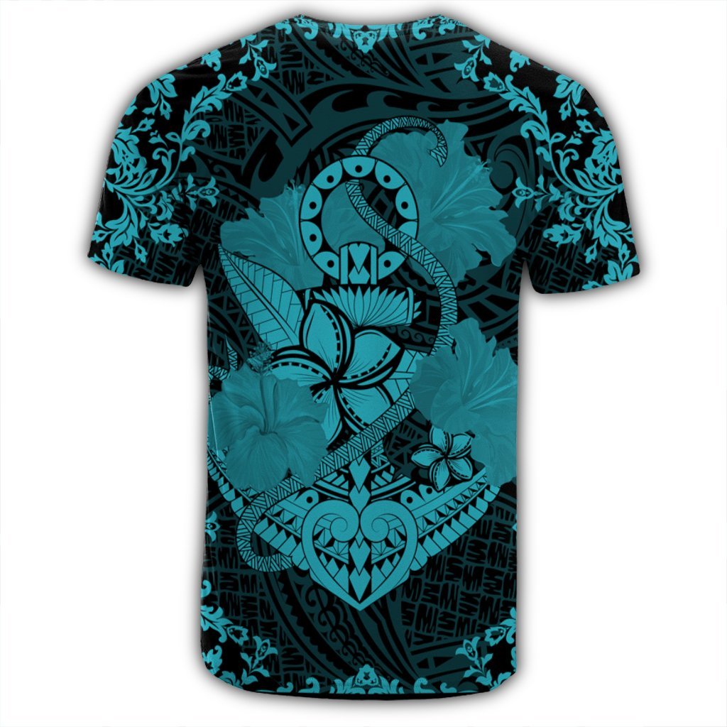 Hawaii Anchor Hibiscus Flower Vintage T Shirt Blue - Polynesian Pride