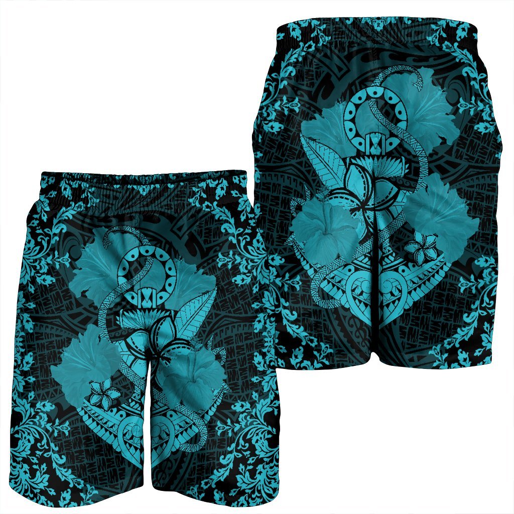 Hawaii Anchor Hibiscus Flower Vintage Men's Shorts - AH - Blue - Polynesian Pride