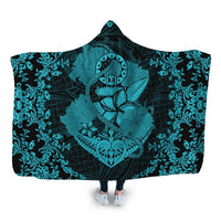 Hawaii Anchor Hibiscus Flower Vintage Hooded Blanket - AH - Blue Hooded Blanket White - Polynesian Pride