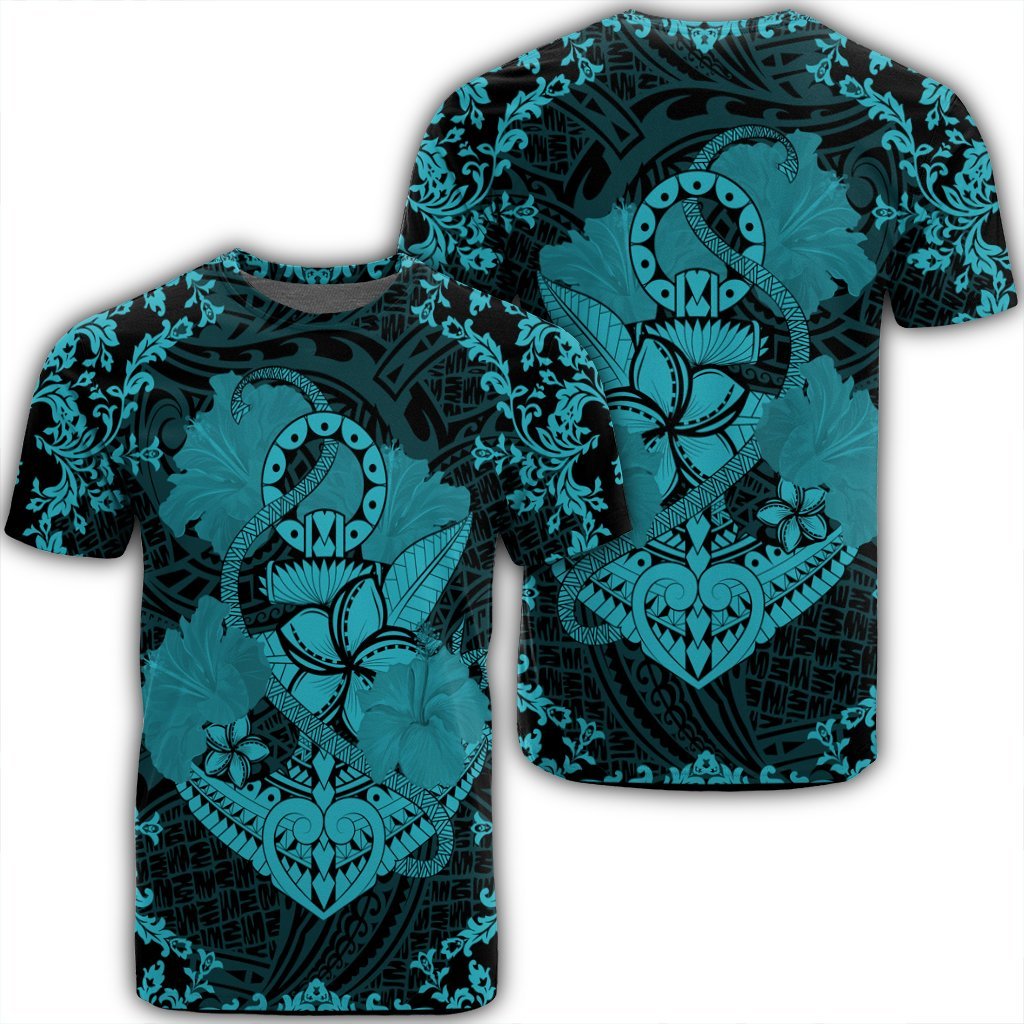 Hawaii Anchor Hibiscus Flower Vintage T Shirt Blue Unisex Black - Polynesian Pride