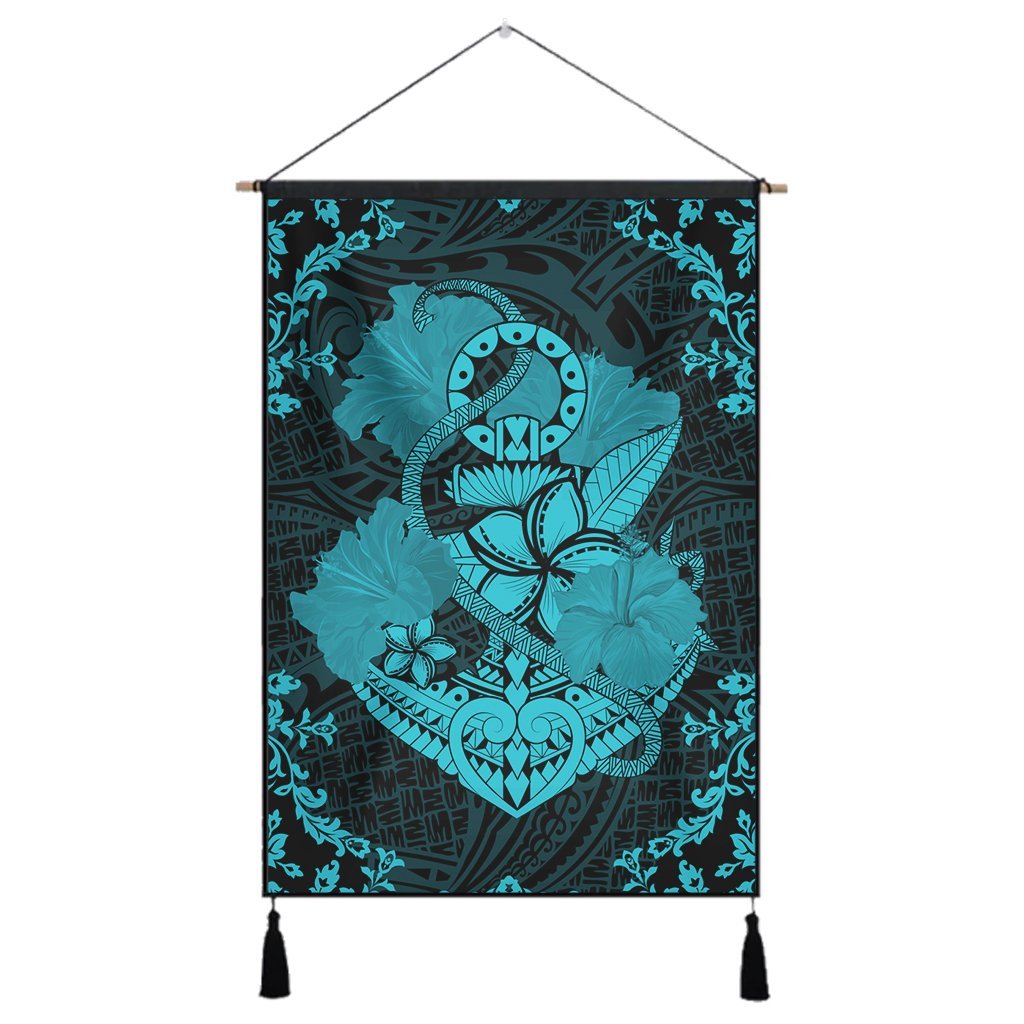 Hawaii Anchor Hibiscus Flower Vintage Hanging Poster - AH - Blue Hanging Poster Cotton And Linen - Polynesian Pride