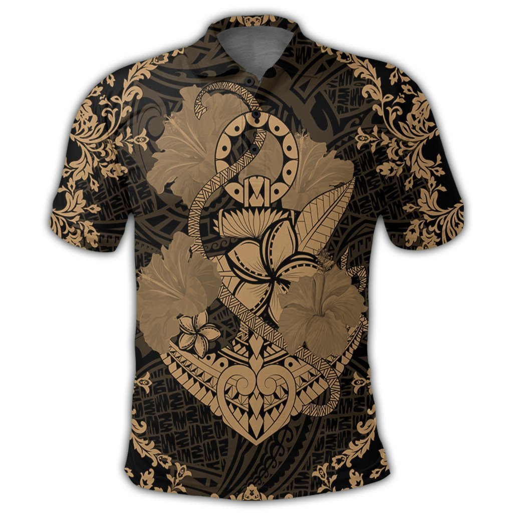 Hawaii Anchor Hibiscus Flower Vintage Polo Shirt Gold - Polynesian Pride