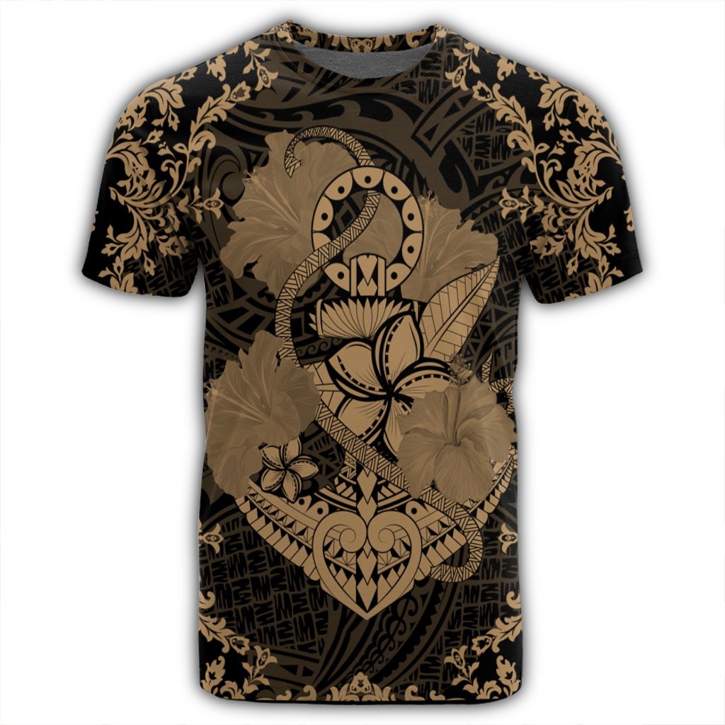 Hawaii Anchor Hibiscus Flower Vintage T Shirt Gold - Polynesian Pride