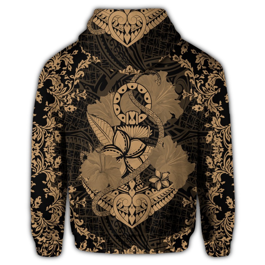 Hawaii Anchor Hibiscus Flower Vintage Zip Hoodie Gold - Polynesian Pride