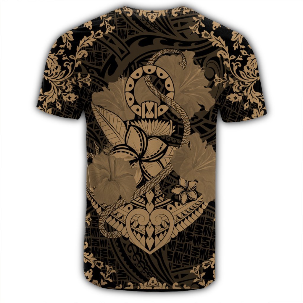 Hawaii Anchor Hibiscus Flower Vintage T Shirt Gold - Polynesian Pride